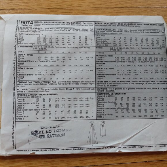 Vintage Formal Dress Sewing Pattern Evening Gown Size 10-14 McCall's 9074 UNCUT - Picture 3 of 7